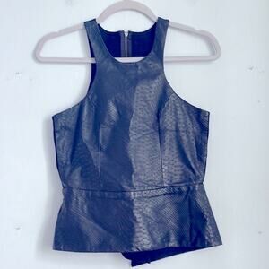 Michelle Mason lamb skin leather snake embossed peplum sleeveless tank top sz 0